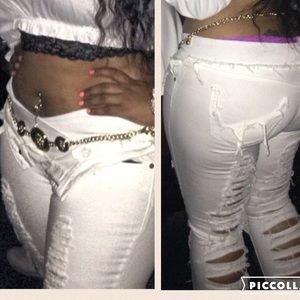 White Custom Made Distress Jeans