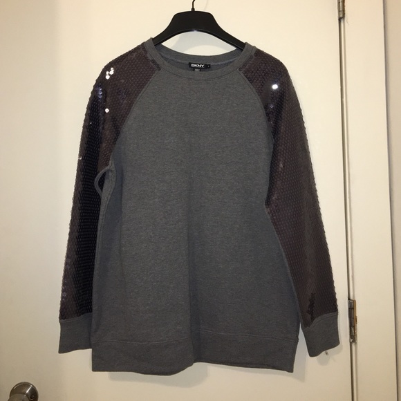 NWT - Grey crew neck with sequin sleeves!