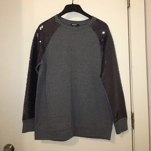 NWT - Grey crew neck with sequin sleeves!