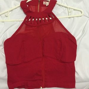 red sweetheart caged crop top
