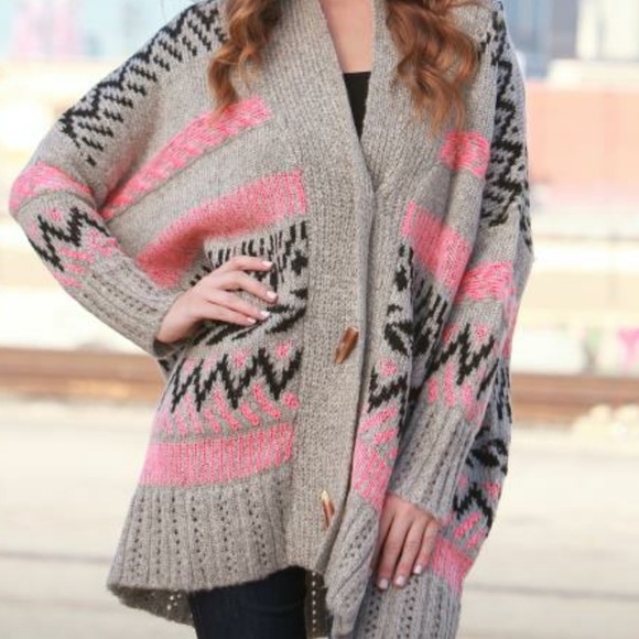 Grey Chevron Sweater Cardigan