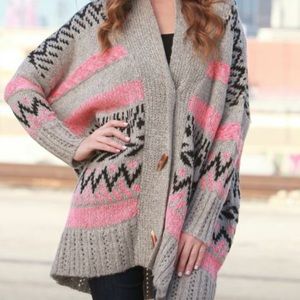 Grey Chevron Sweater Cardigan