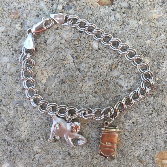 14k solid white gold charm bracelet w/ 2 charms
