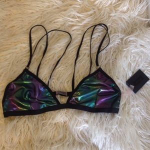 Nasty Gal Hologram black reversible bra