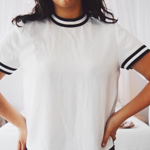 High neck stripe detail top