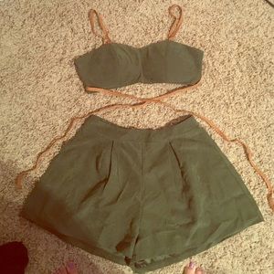 Two piece scrappy olive green romper