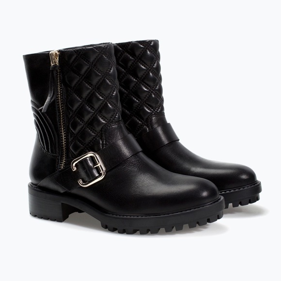 Zara biker quilted leather boots