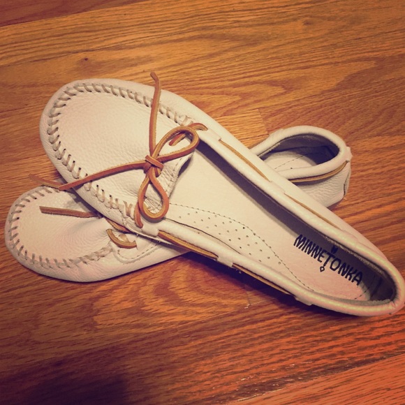 Beige Minnetonka Moccasins