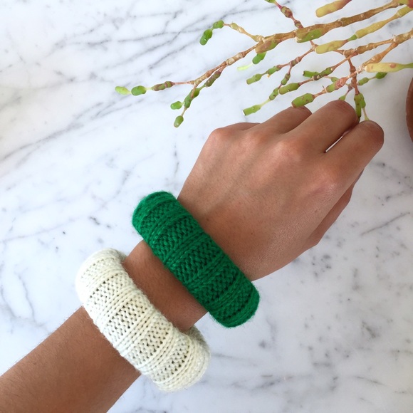 Anthropologie Knit Green & White Woven Bracelet
