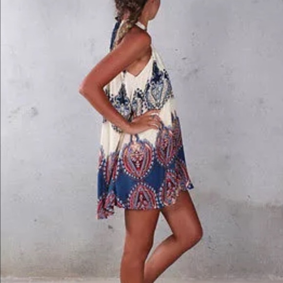 (LAST ONE XS)Paisley Boho Swing Tie Dress - Picture 2 of 4