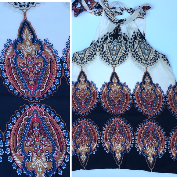 (LAST ONE XS)Paisley Boho Swing Tie Dress - Picture 4 of 4