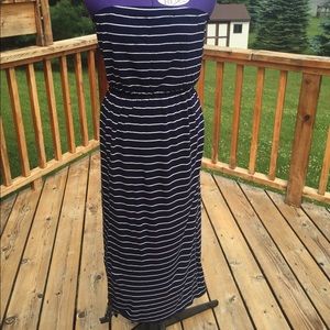Strapless Navy and White Maxi Dress