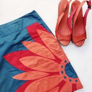 Boden Blue Skirt w/Coral Appliqué