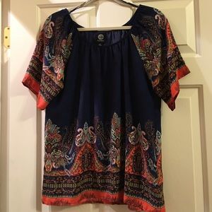 Bobeau navy print top medium