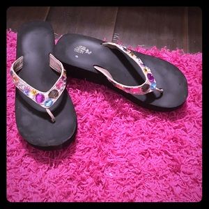 Jeweled wedge flip flops