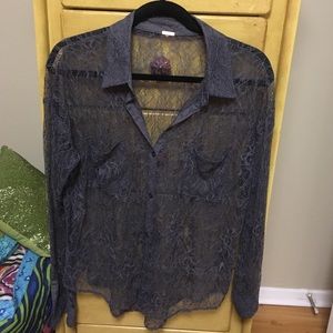 Lace button up top