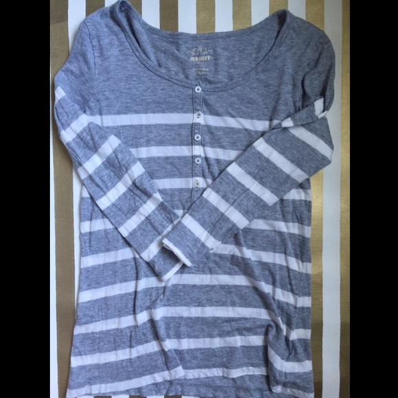 Old Navy gray stripe henley. - Picture 1 of 2