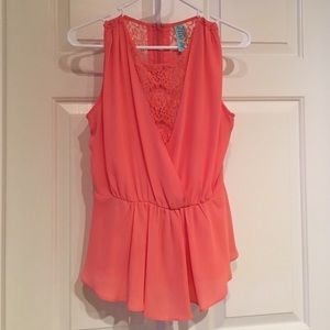 Pink peplum top with lace
