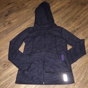 Zella girls black,grey,and white zip up top