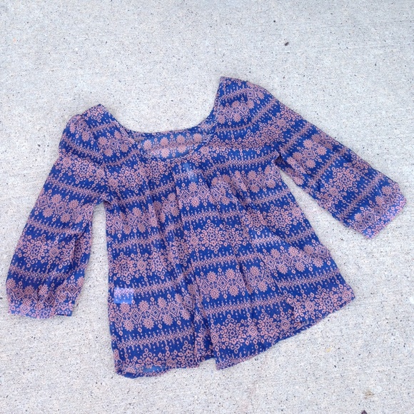 NWT Navy Tan Pattern 3/4 Sleeve blouse Size S - Picture 4 of 4