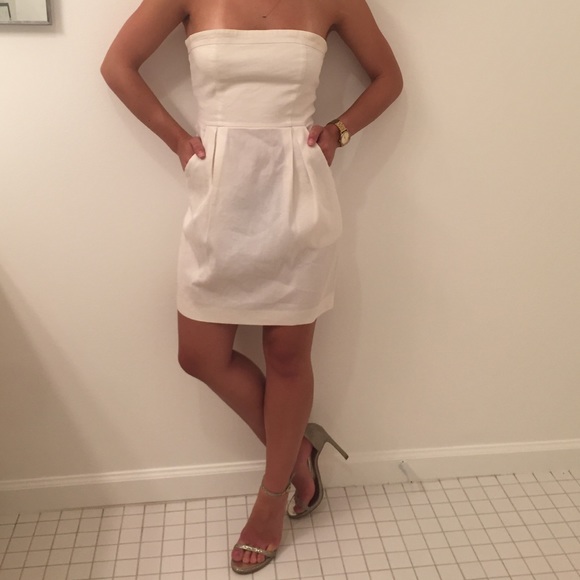 Theory white linen strapless mini dress, size 0