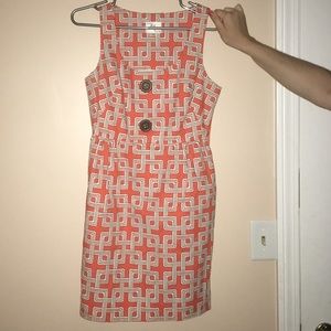 Orange and white geometric mid length dress