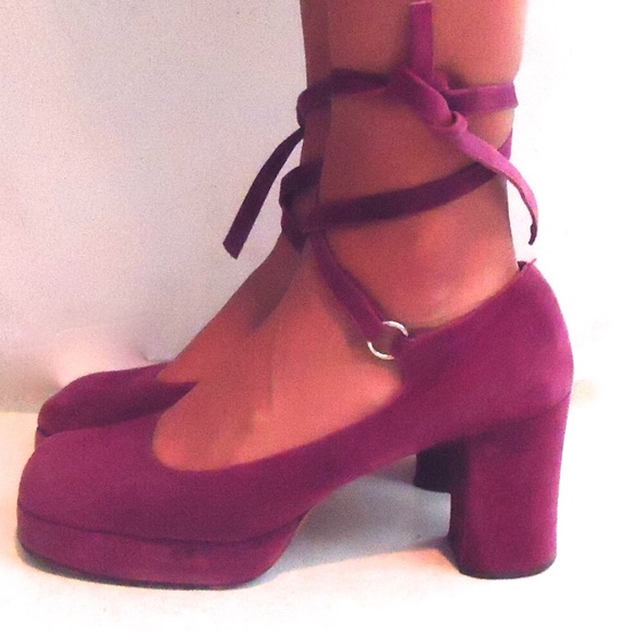 SOLD Lace Up Purple Suede Mod Platform Heels 7 - Picture 2 of 4