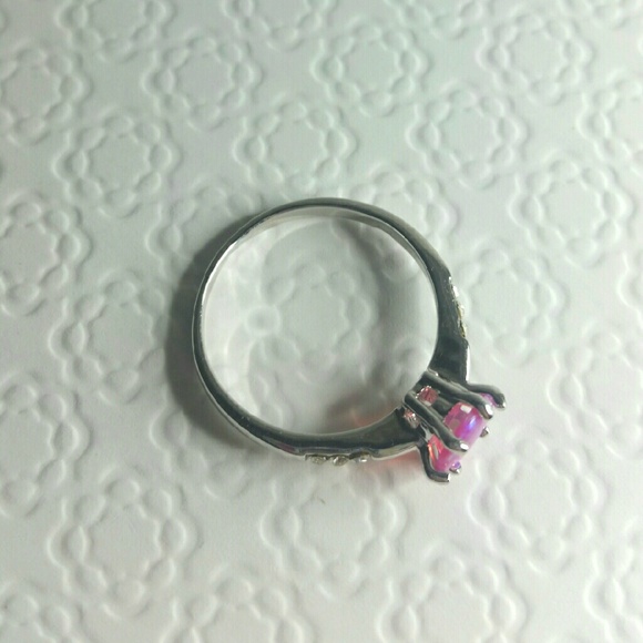 SOLD 18K White Gold Filled Pink Opal & AAA CZ Ring - Picture 3 of 4