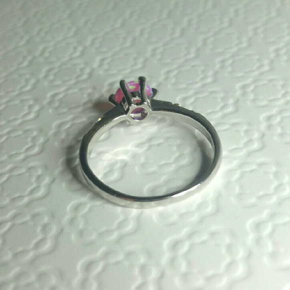 SOLD 18K White Gold Filled Pink Opal & AAA CZ Ring - Picture 4 of 4