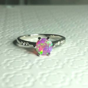 SOLD 18K White Gold Filled Pink Opal & AAA CZ Ring