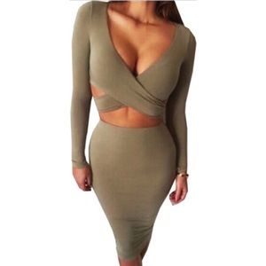 Olive Bandage Wrap Dress