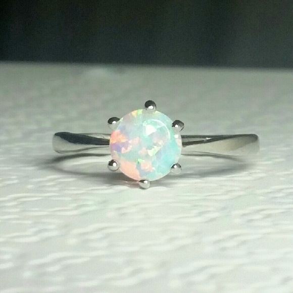 SOLD 18K White Gold Filled White Opal Ring - Picture 1 of 4