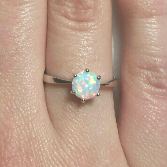 SOLD 18K White Gold Filled White Opal Ring - Picture 2 of 4