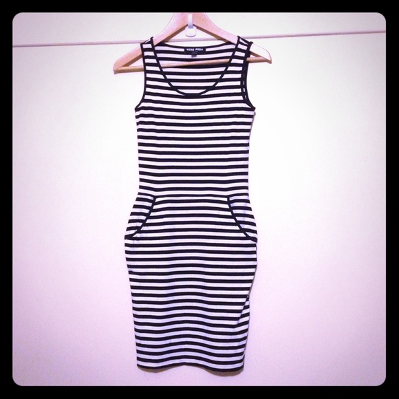 Black and White Striped Tank Dress w. Pockets