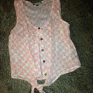 Sheer light pink floral summer button up ☀️