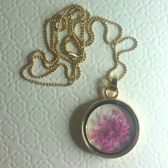 SOLD Real Dried Pink Flower Pendant Necklace - Picture 1 of 2