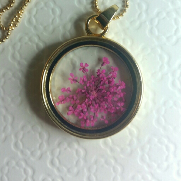 SOLD Real Dried Pink Flower Pendant Necklace - Picture 2 of 2