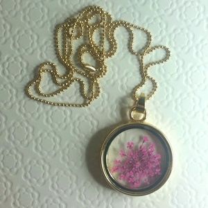 SOLD Real Dried Pink Flower Pendant Necklace