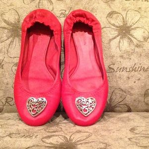Brighton Red Ballet Flats with Silver Heart