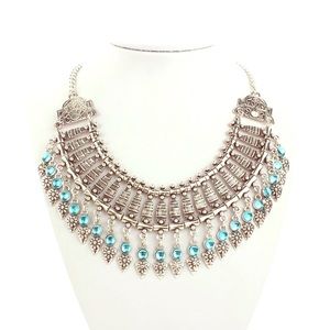 Vintage necklace blue silver metal jewelry