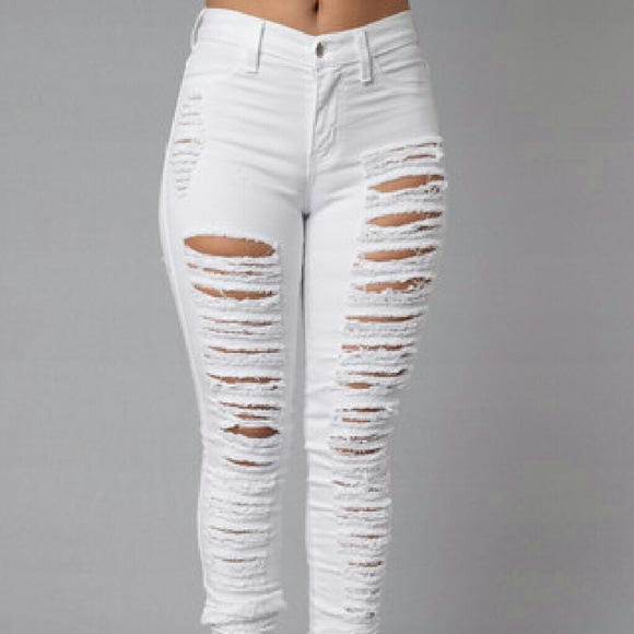 LastM*White High Waist Shredded Ripped Skinny Jean - Picture 2 of 4