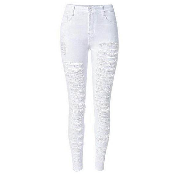 LastM*White High Waist Shredded Ripped Skinny Jean - Picture 3 of 4