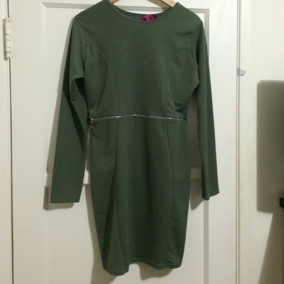 Olive Green Long Sleeve Mini Dress