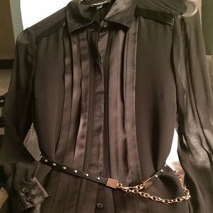 Bebe black silk button up dress