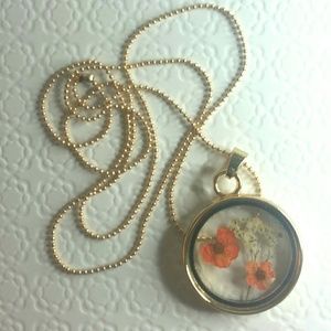 Real Dried Orange & White Flower Pendant Necklace