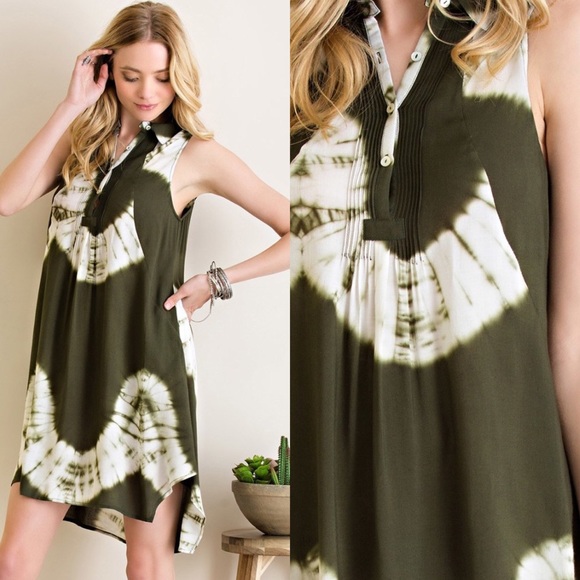 Tie Dye Shift Dress- OLIVE - Picture 2 of 4