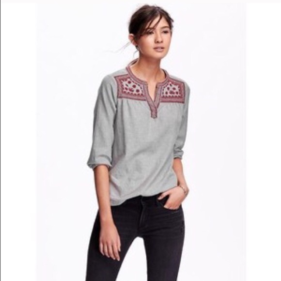 Old Navy Tops - SALE! Old Navy Heather Gray Embroidered Top