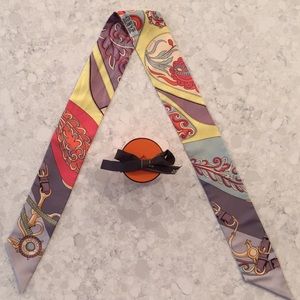 Hermes Twilly Gray Yellow Orange Blue 100% Silk