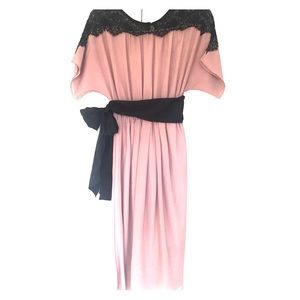 Black Lace and Mauve Dress with Sash Belt