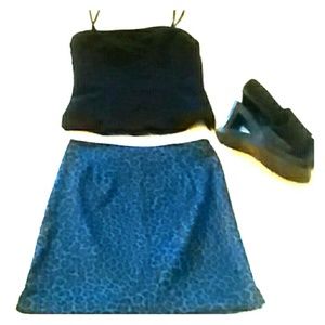 Leopard Print Skirt & Black Semi Crop Top